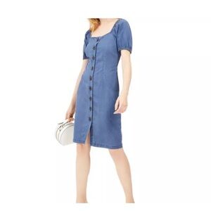 INC International Concepts Puff-Sleeve Buttoned Dress Denim